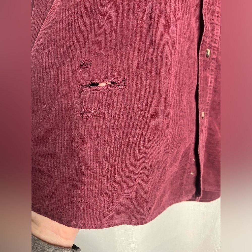 LF Furst Of A Kind Burgundy Ribbed Distressed Flannel Shirt - Picture 6 of 10